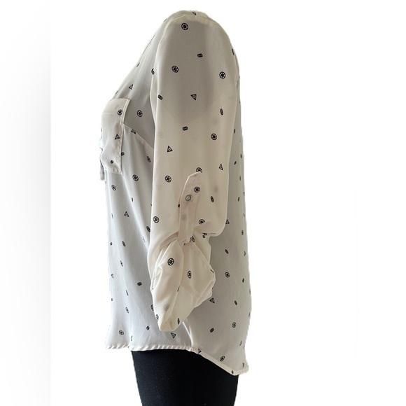 Metaphor Cream and Black Polyester Shear Blouse Size XS Geometric Patterns‎ - Picture 3 of 12